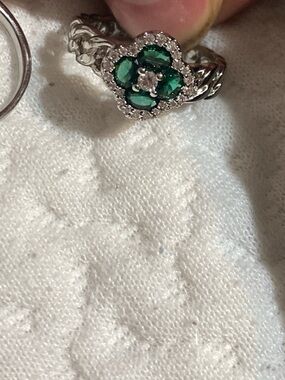 Floral Halo Ring with Emerald-Green Stones - Women Jewelry